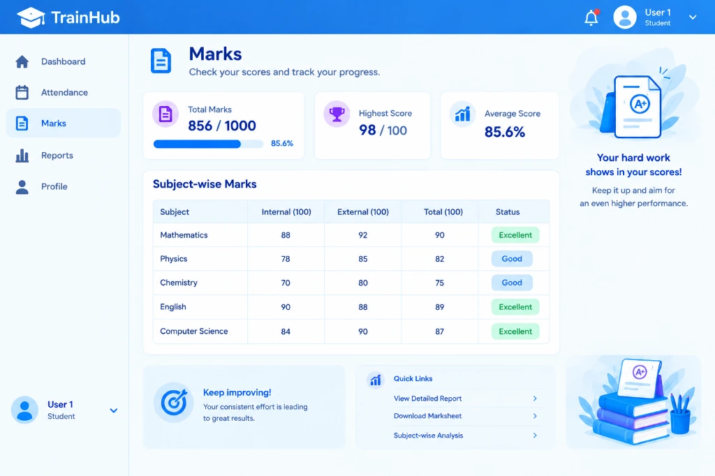 TrainHub Marks and Score Breakdown